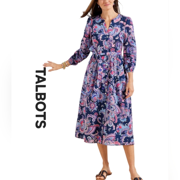 Talbots Dresses & Skirts - Talbots Voile Fit & Flare Swirl Paisley Floral Cottagecore Cotton Shirtdress 14P